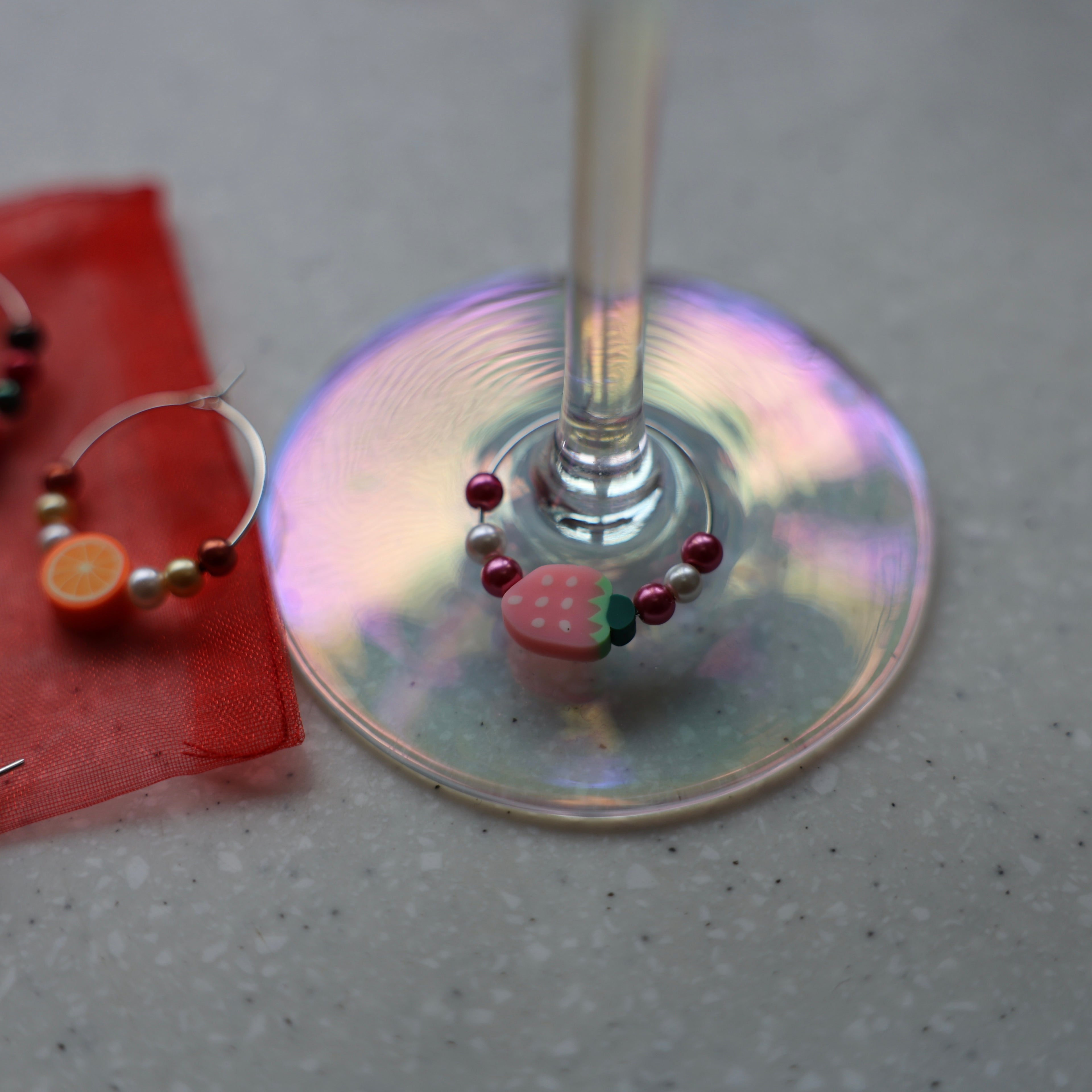 Set of 7 Fruit Themed Wine Glass Charms