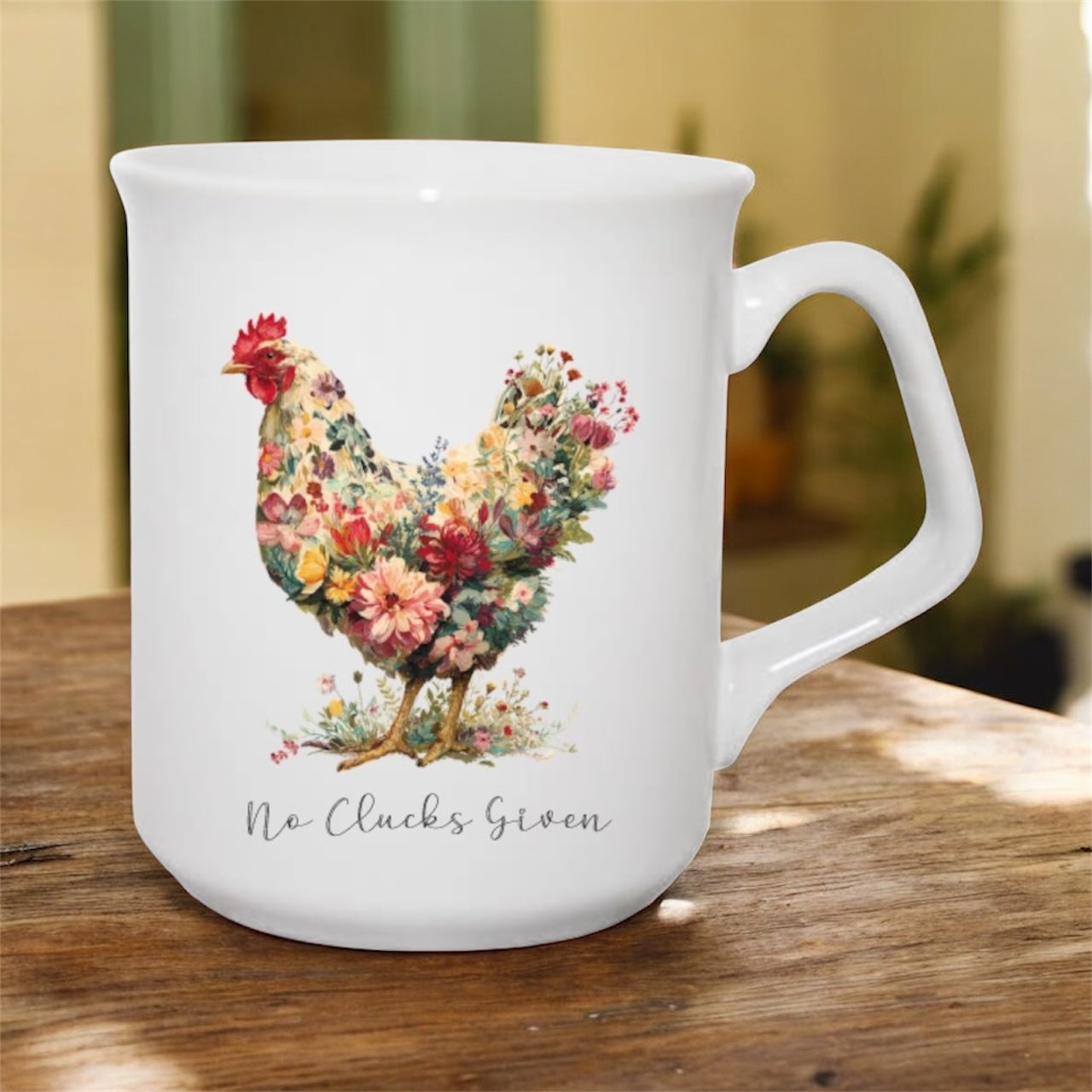 Humorous Floral Chicken Mug