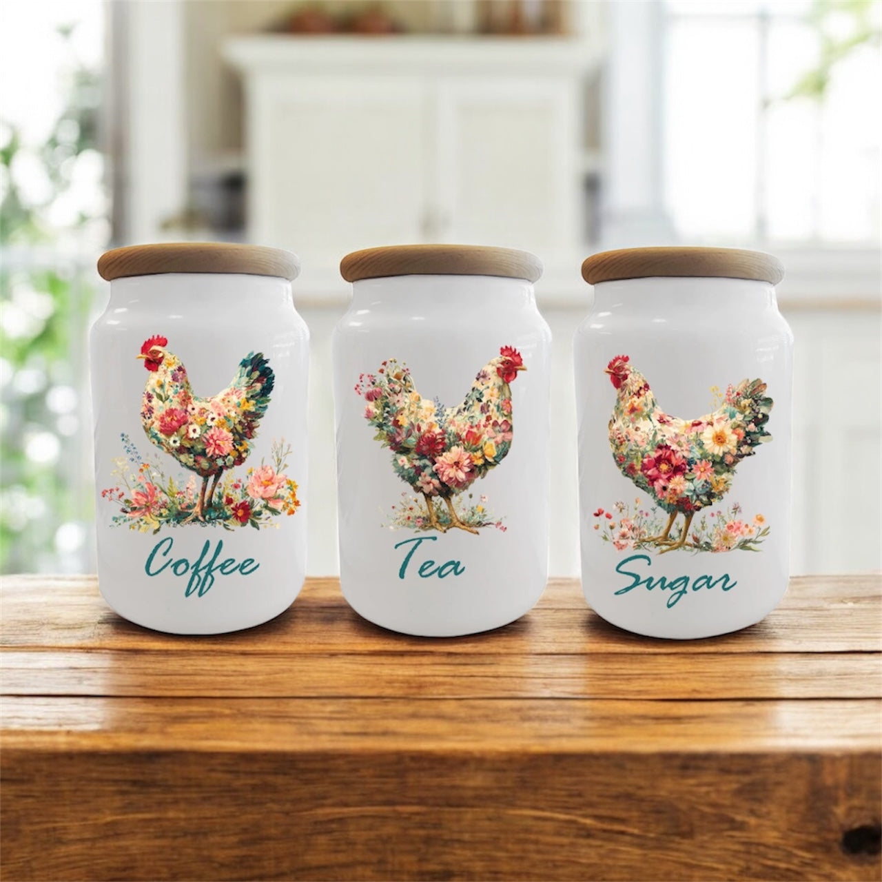 Floral Chicken Themed Jars