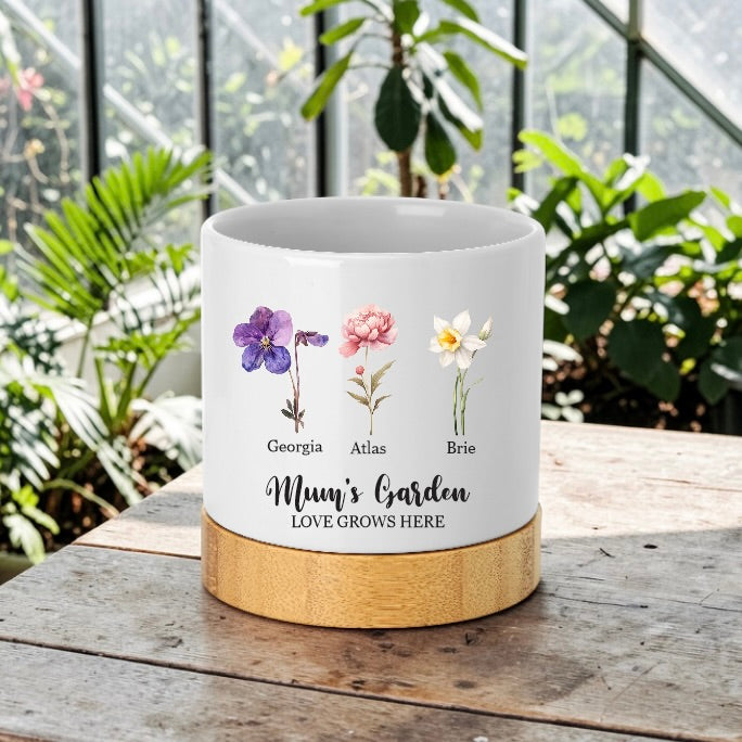Ceramic Plant Pot With Bamboo Base