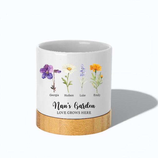 Ceramic Plant Pot With Bamboo Base